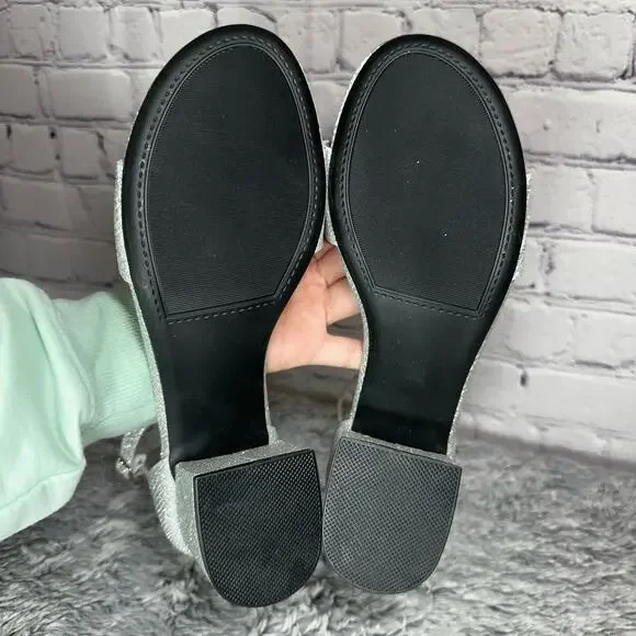 London Fog Nikki Silver Glitter Ankle Strap Block Heels 6.5M Bling Pumps Wedding - Picture 9 of 9